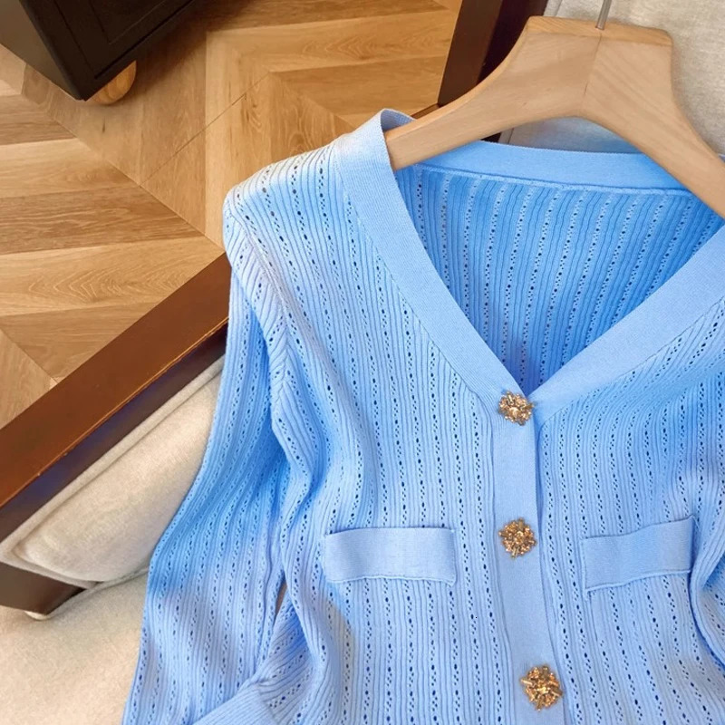 YuooMuoo Women Cardigans Autumn Buttons Vneck Slim Waist Ruffled Knitted Tops Chic Fashion Lady Sweaters Shirts 251020