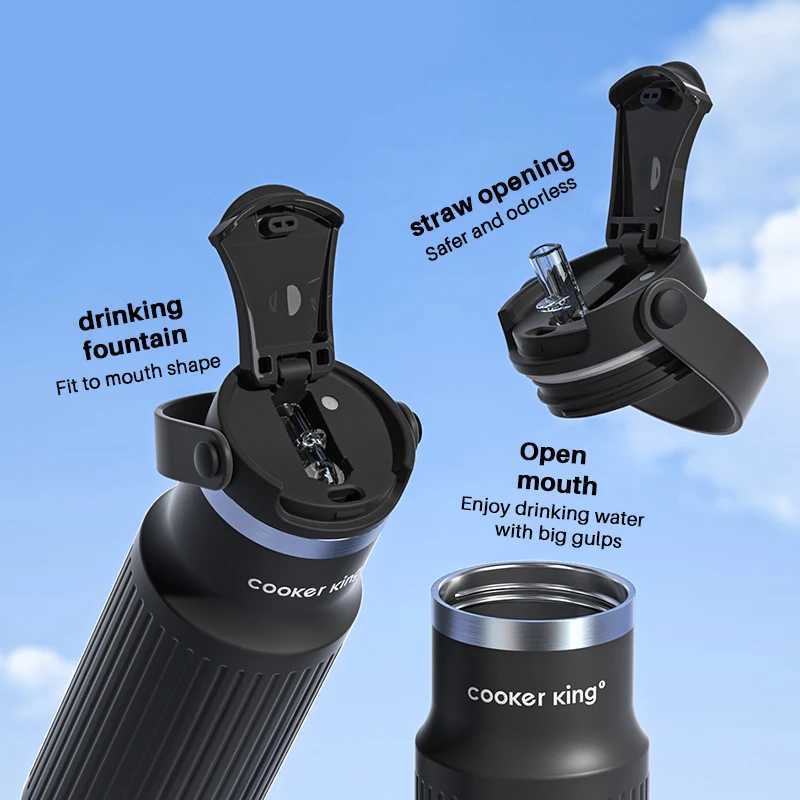 COOKER KING 650ml Large Capacity Insulated Cup Stainless Steel Hot Cold Sports Two Sips Under One Lid Cups Travel School Bottle J251025