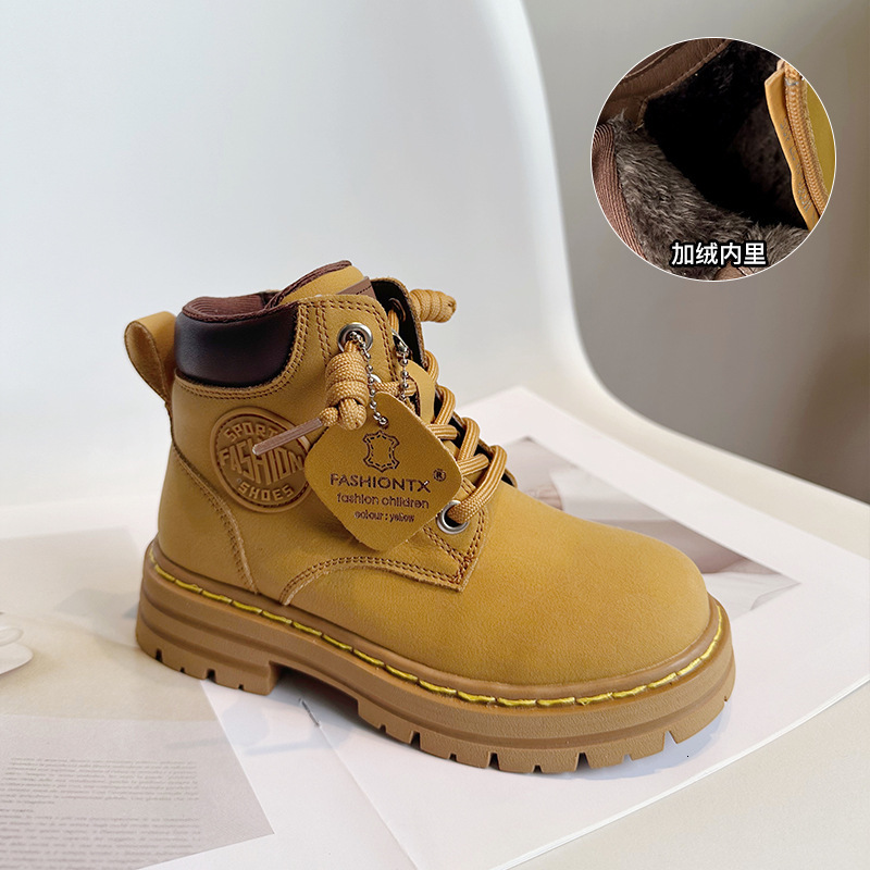 Children's shoe designer fashionable autumn and winter Martin boots genuine leather yellow boots desert boots double cotton boots