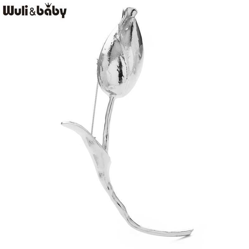 Wulibaby Large Charming Tulip Flower Brooches Pins For Women Lady 2color Exaggerate Flowers Bud Office Party Brooch Pins Gifts J251115