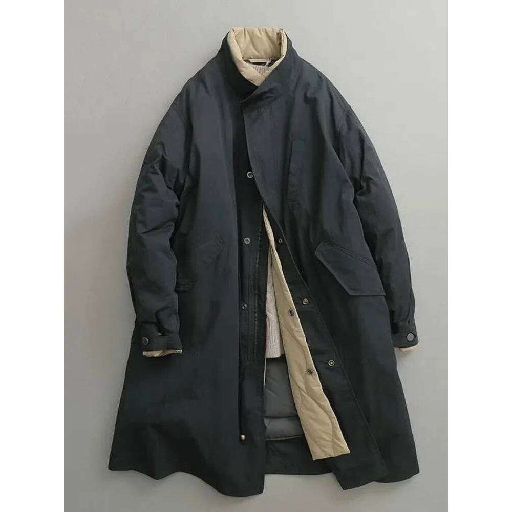 2025 New Cotton Padded Parka Army Green Vintage Fake Two Piece Stand Collar Long Jacket Drawstring Big Pocket Coat Women Coats Designer Women