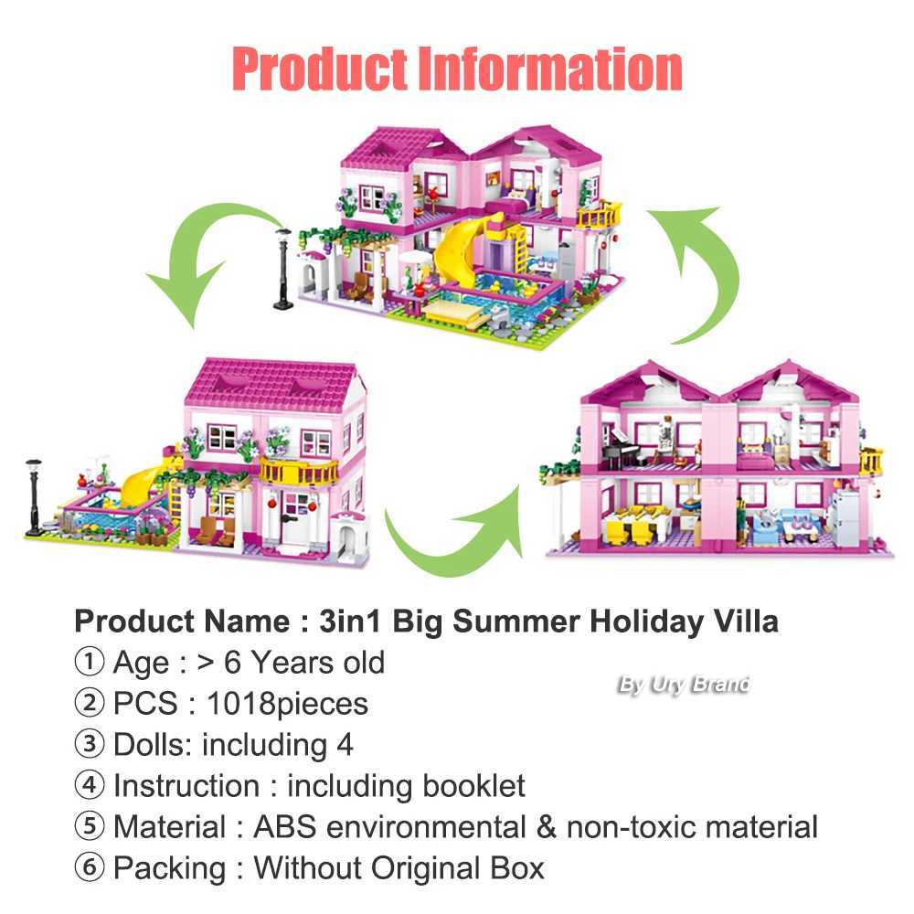 Friends City House Summer Holiday Villa Castle Building Blocks Sets Figures Swimming Pool DIY Toys for Kids Girls Christmas Gift C251023