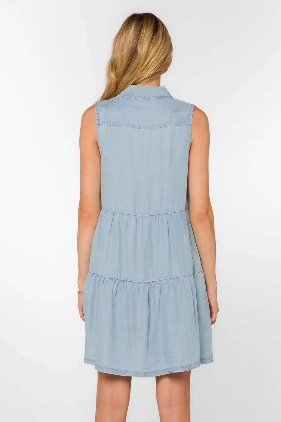 Design a women's sleeveless denim shirt dress - Colette Grayson dress, a must-have for casual and fashionable daily wear