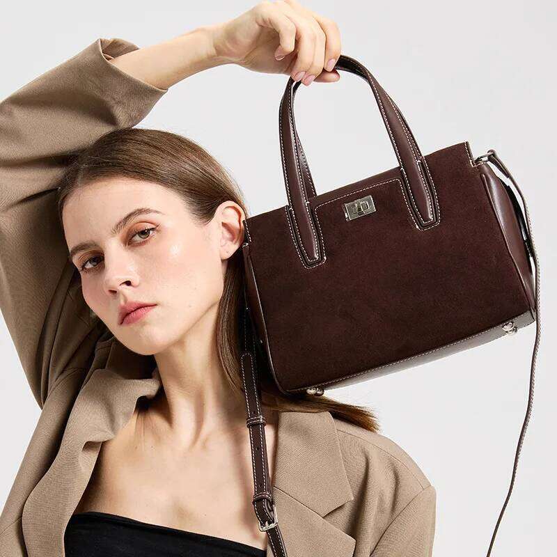Women Faux Suede Genuine Leather Shoulder Lady Cowhide Travel Cross-Body Bags Female Large Capacity Fashion Commute Handbag 1025