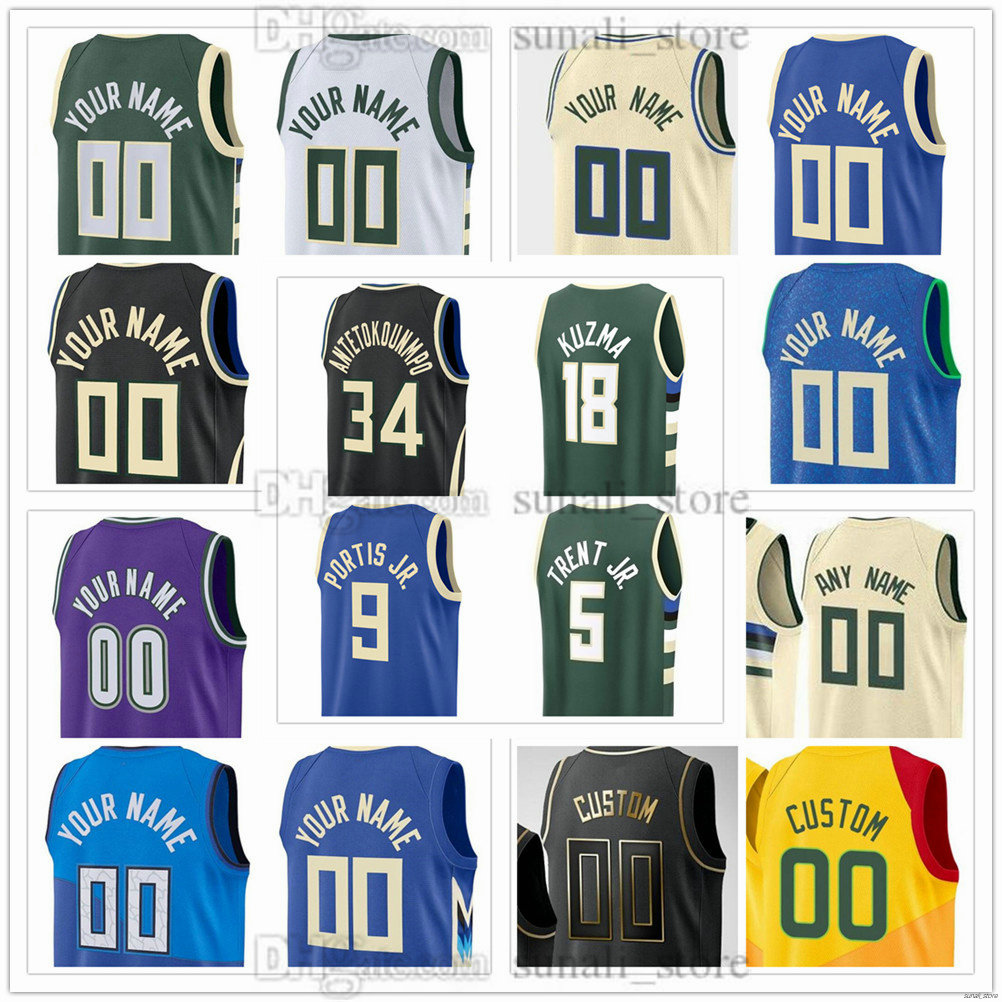 Men's XS-6XL Basketball Jersey 34 Antetokounmpo 43 Thanasis Gary 5 Trent Jr. Kevin 7 Porter Jr. Bobby 9 Portis Jr. Kyle 18 Kuzma Cole 50 Anthony AJ 20 Green Gary Harris Printed