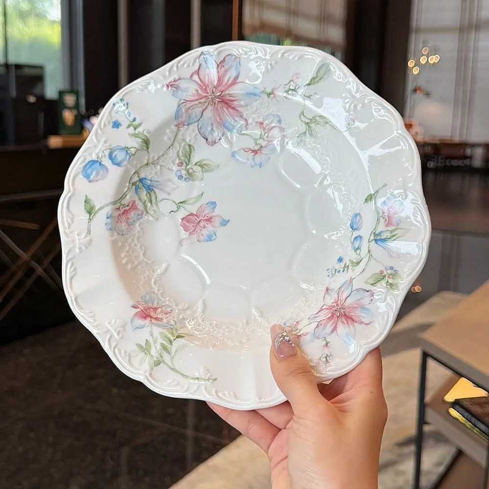 French Style Plate Rantic Retro Beautif Lace Style Ceramic Snacks Western High Appearance Ll Y251025