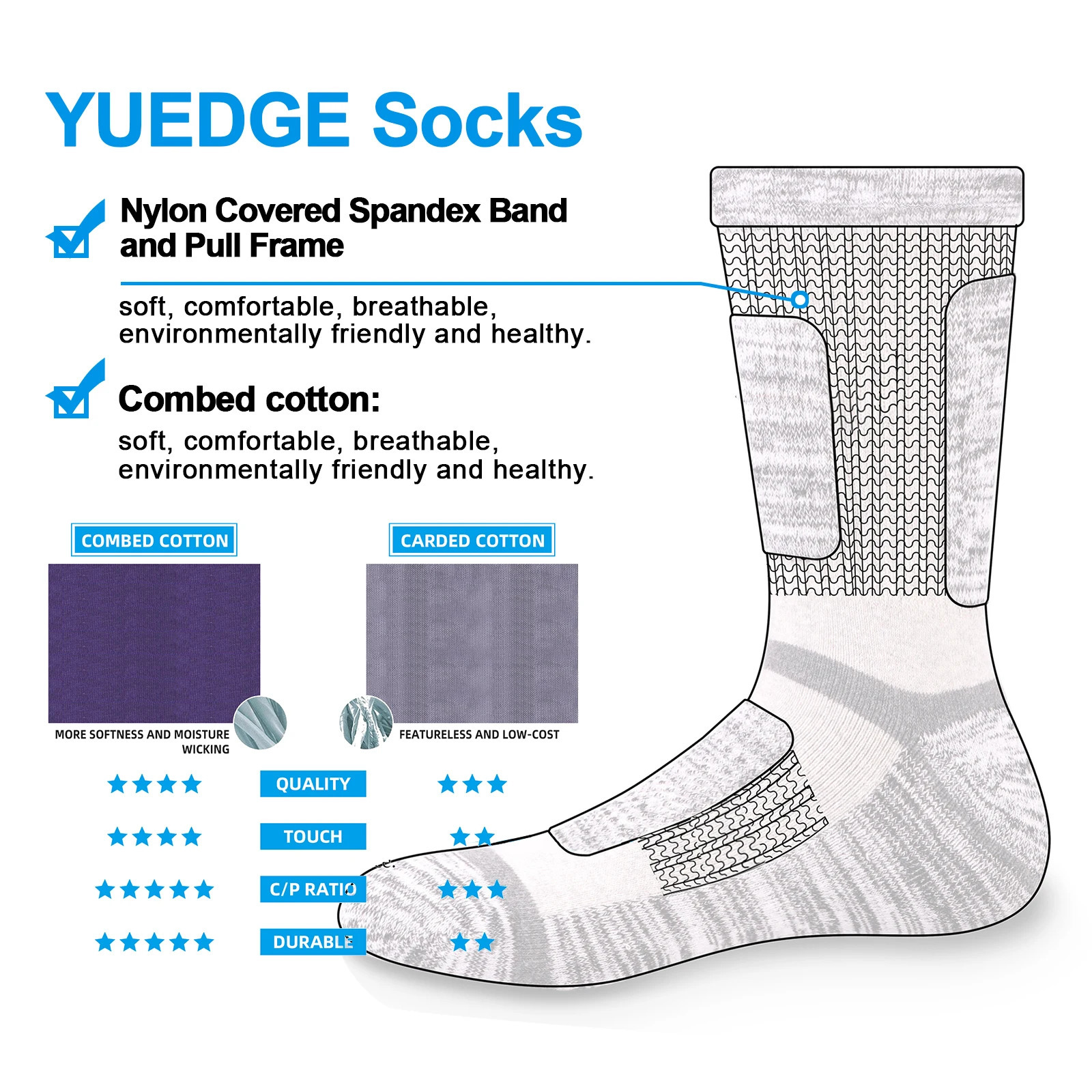 YUEDGE Mens Moisture Wick Breathable Cushion Crew Work Socks Thick Cotton Outdoor Sports Socks For Men Size 3746 EU 251023