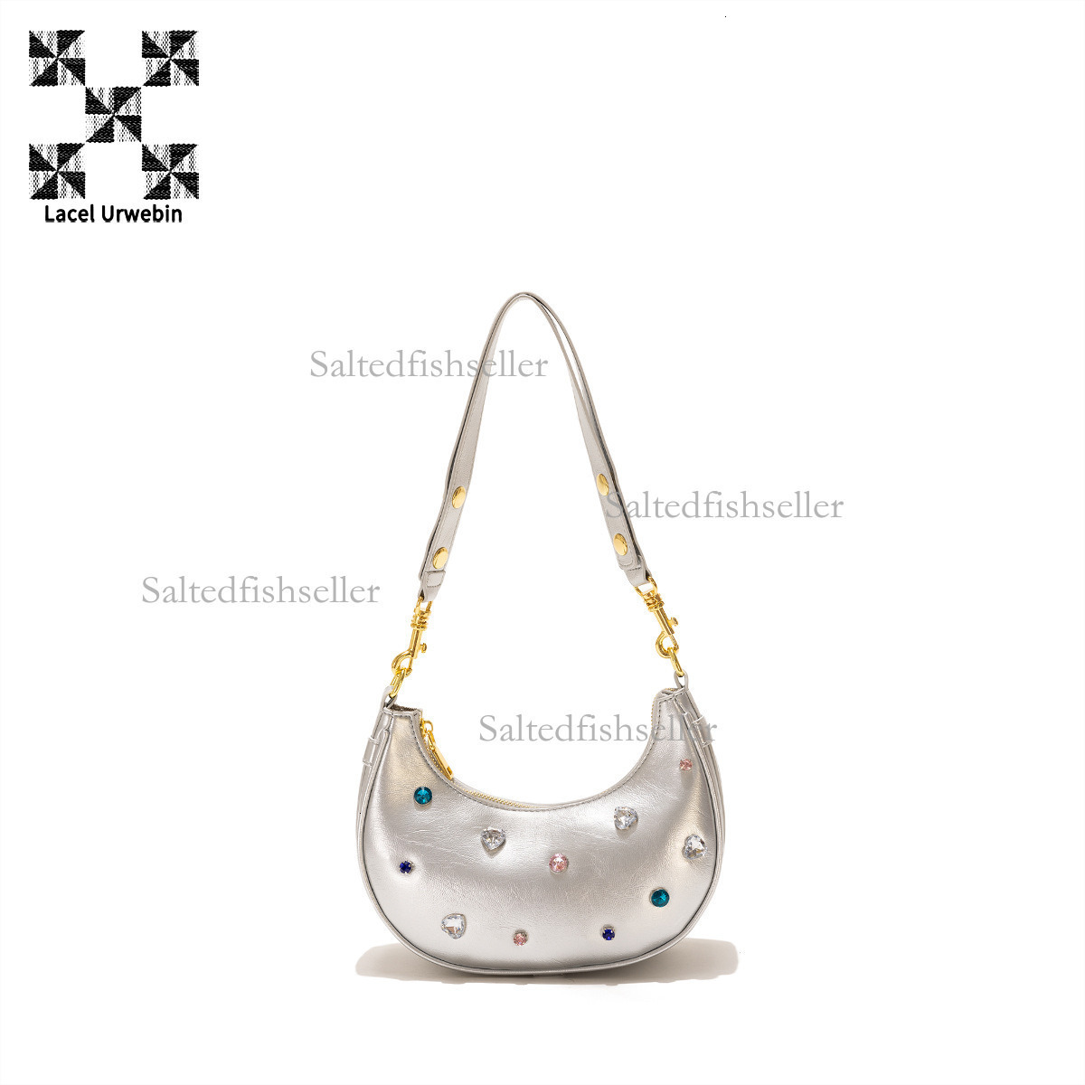 Lacel Urwebin Designer Luxury Women's Silver Crescent Bag Fashion New Single Shoulder Cross Shoulder Underarm Bag High Quality Trendy Bright Diam