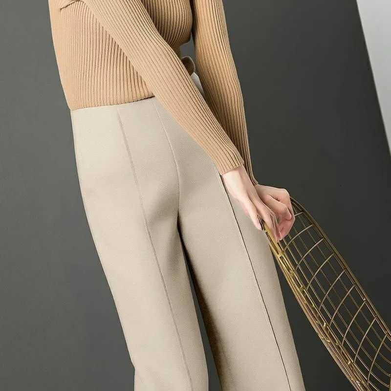 Xpqbb Womens High Waist Wool Blend Pants Fall Winter Loose Warm Straight Trousers for Women Elegant Thick Woolen Wide Leg PantsT251025