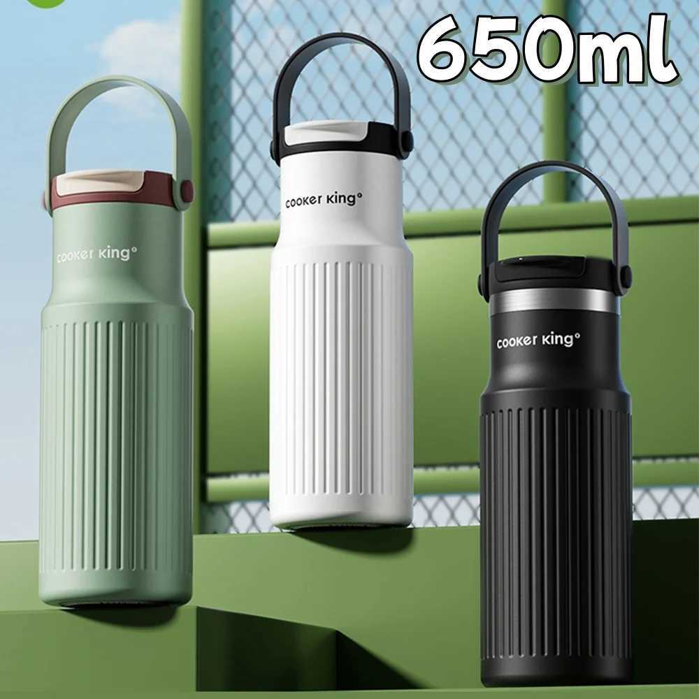 COOKER KING 650ml Large Capacity Insulated Cup Stainless Steel Hot Cold Sports Two Sips Under One Lid Cups Travel School Bottle J251025