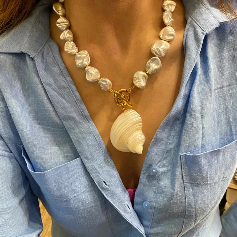 Simple Beaded Necklace for Women Fashion Natural Shell Seed Beads Choker Jewellery 251016