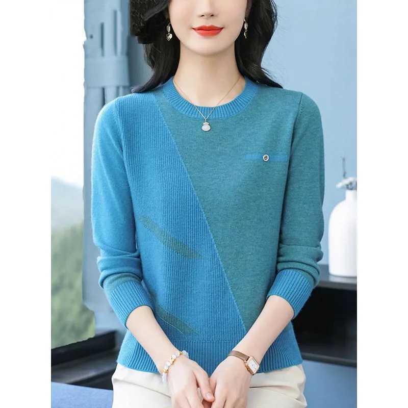 Womens Clothing Vintage Fashion Knit Wool Pullovers Autumn Winter New Elegant Chic Patchwork Oneck Sweaters Lady Allmatch TopT251025