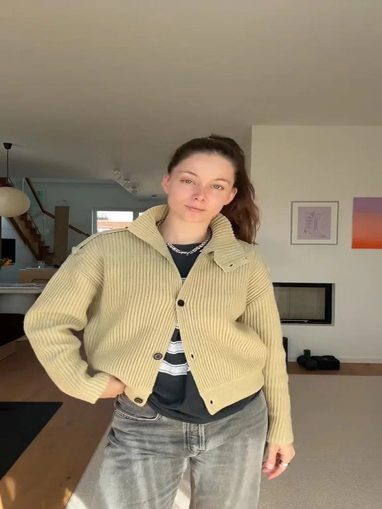 Knitted Womens Cardigan Stand Collar Full Sleeve SingleBreasted Solif Female Cardigans Autumn Fashion Chic Lady Outwears 251021
