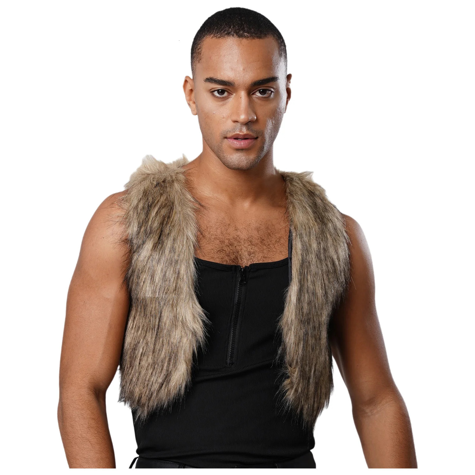 Mens Womens Faux Fur Tank Top Waistcoats Open Front Sleeveless Fully Lined Crop Waist Cardigan for Carnivals Party Cosplay Coats 251020
