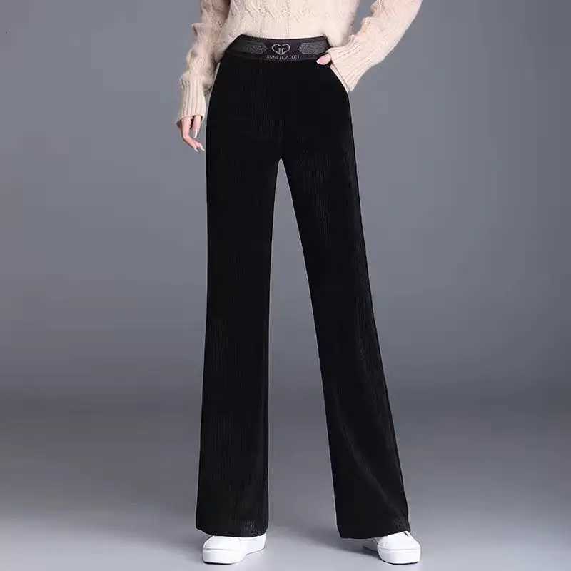 Korean New Women Corduroy Fleece Pants Autumn Winter Fashion Casual High Waist Solid Loose Thicken Vintage Straight TrousersT251025