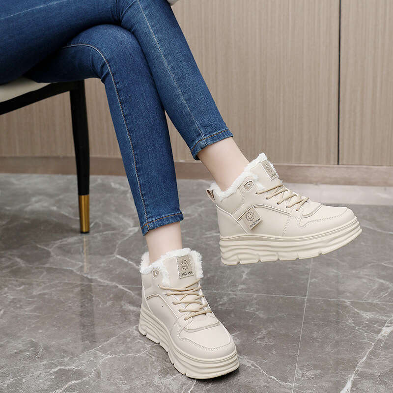 Fleece-Lined Winter New Style Height Increasing Thick-Soled Student Sneakers for Women Warm Street Fashion Casual Cotton Shoes