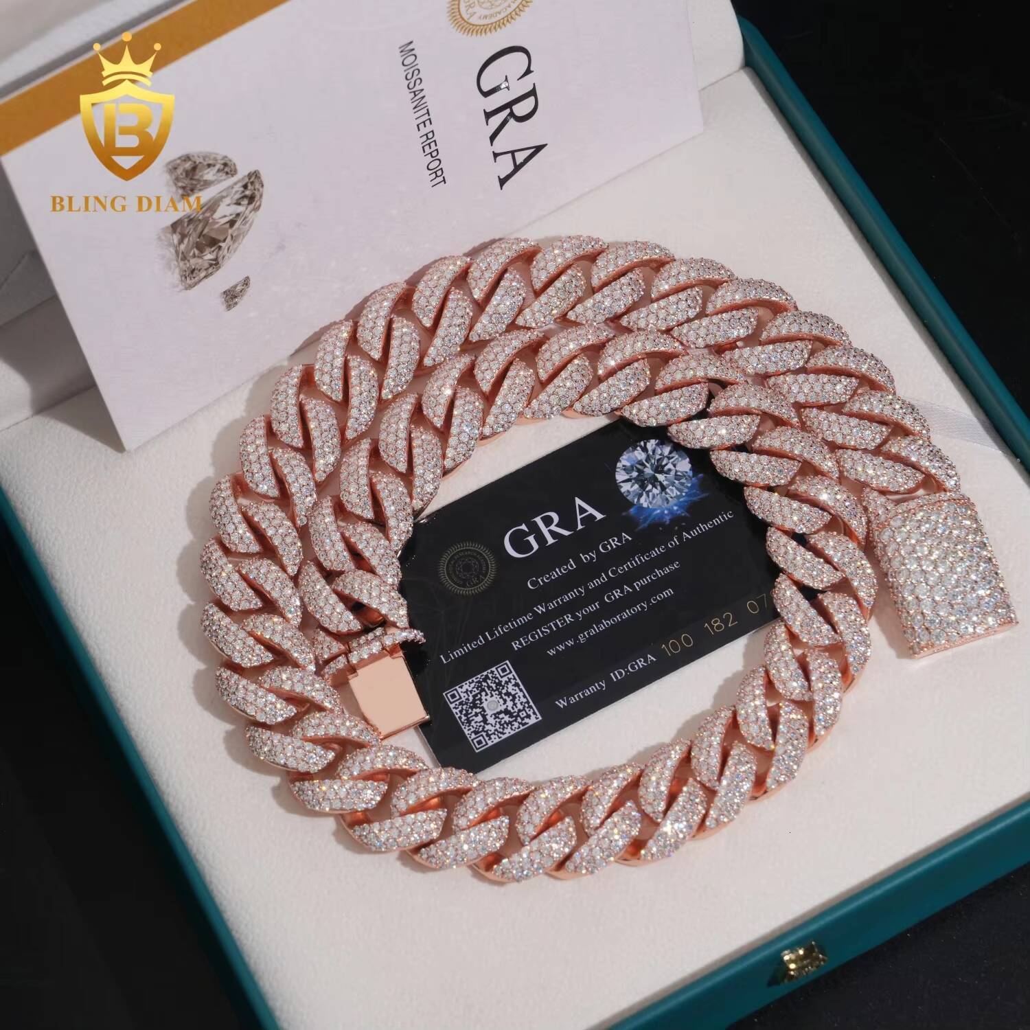 Diamond Cuban Link Chain Iced Out VVS Moissanite Diamond Sterling Silver 925 20MM Hip Hop Miami Cuban Link Chain Necklace