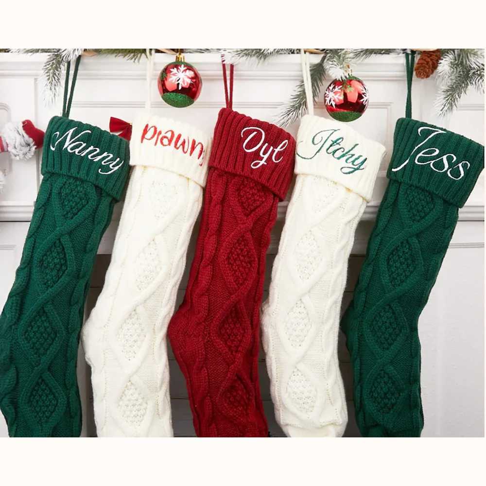 Custom Christmas Stocking Xmas Knitted Stockings with Name Holiday Decor Gift Christmas Family Gifts Santa Sack Kid Present Bag C251024