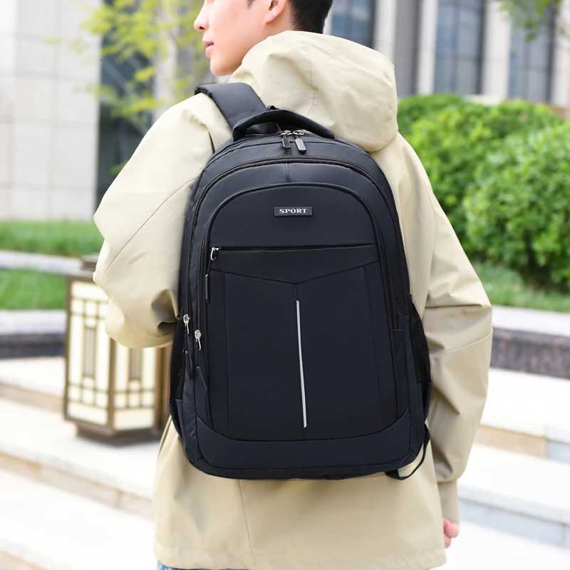 Mens Backpack large capacity black laptop bag adjustable strap and multiple compartments leisure travel bag W251025