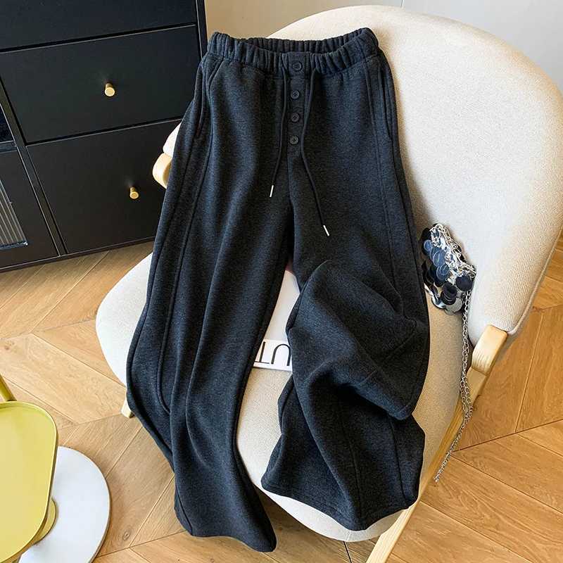 Fleece Sweatpants Women Fashion Streetwear Baggy Joggers Korean Drawstring Wide Leg Pants Winter Casual Straight Trousers NewT251025