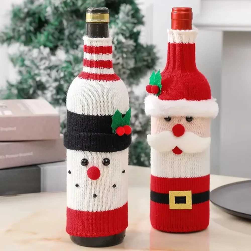 Christmas Wine Bottle Cover Set Santa Snowman Woven Wine Bottle Bags for Christmas Party Dinner Table Decorations New Year Gifts C251024