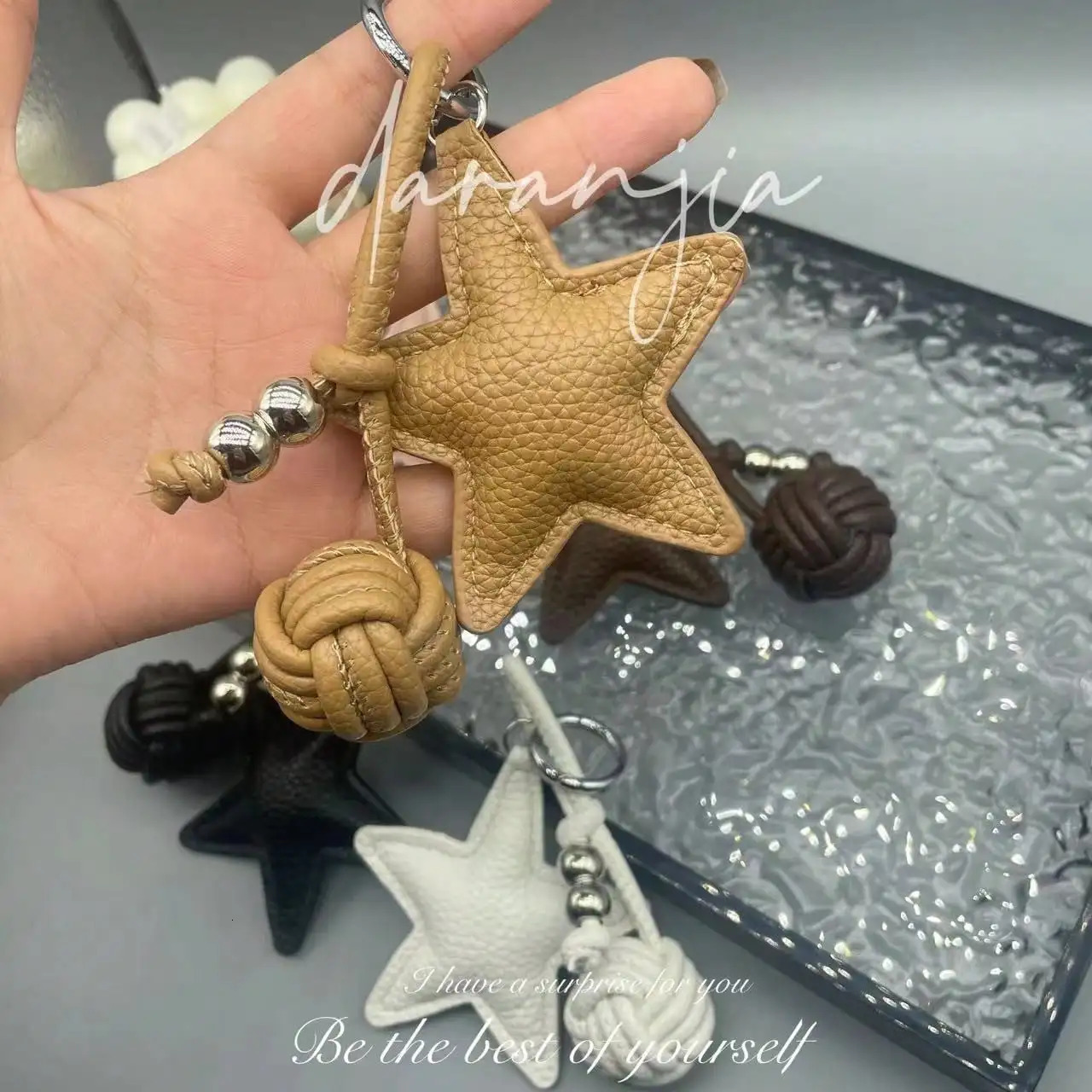 Handmade Star Woven Ball Keychain for Bags Boho DIY Bag Pendant Creative Gift for Women Girls Birthday Party Accessories 251021