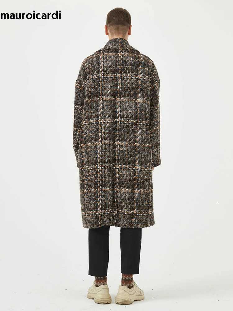 Mauroicardi Autumn Winter Loose Colorful Stylish Warm Tweed Woolen Coat Men Double Breasted Cool Luxury Designer Clothes 2022T251025