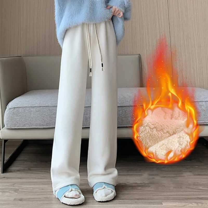 Thicken Warm Faux Lamb Wool Pants Women Winter Casual Loose Wide Leg Cotton Pants Woman Lace Up High Waist Fleece Trousers MujerT251025