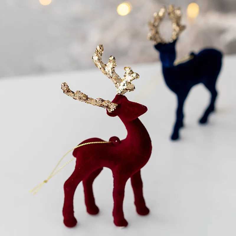 Christmas Elk Pendants Xmas Tree Hanging Ornaments Christmas Decor Sparkling Powder Velvet Deer Happy New Year Ornament Decor C251024