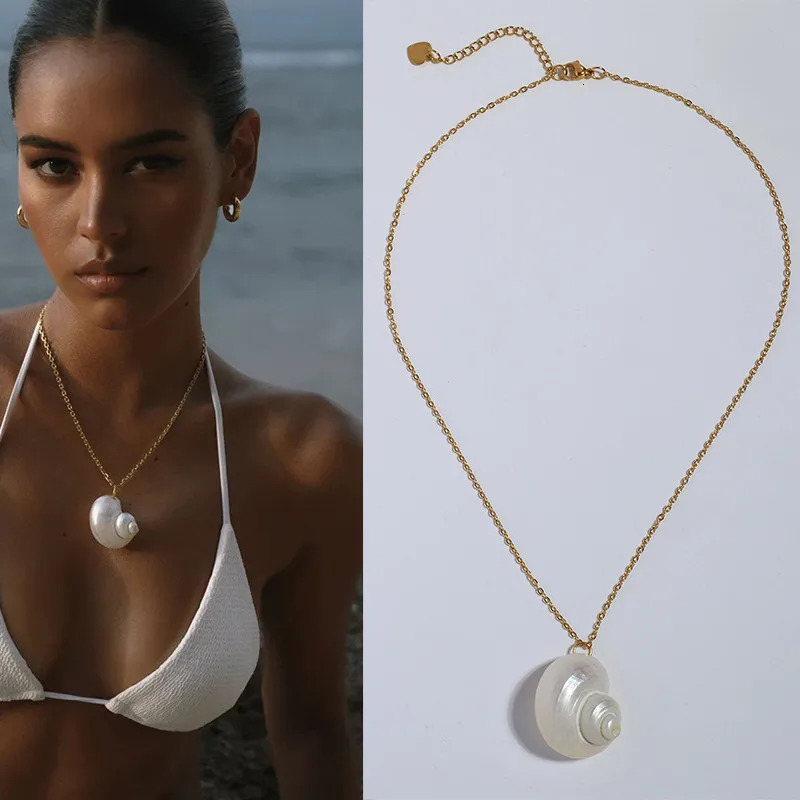 Fashion Baroque Imitation Pearl Clavicle Chain Summer Women Vacation Handmade Natural Conch Necklace Adult Jewelry 251016