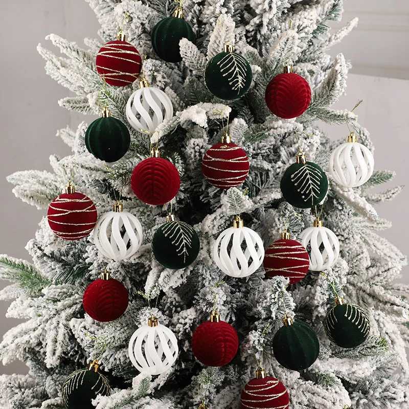 30Pcs 6cm Christmas Ball Ornaments Velvet Red Gree White Balls Xmas Tree Hanging Pendants 2025 Christmas Decoration For Home C251024
