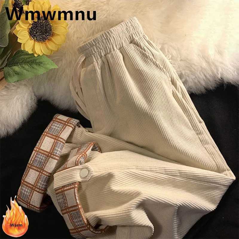 Winter Corduroy Plush Velvet Lined Anklelength Pantalons Women Casual Big Size Straight Pants Baggy Thicken Warm Trouser 145kgT251025