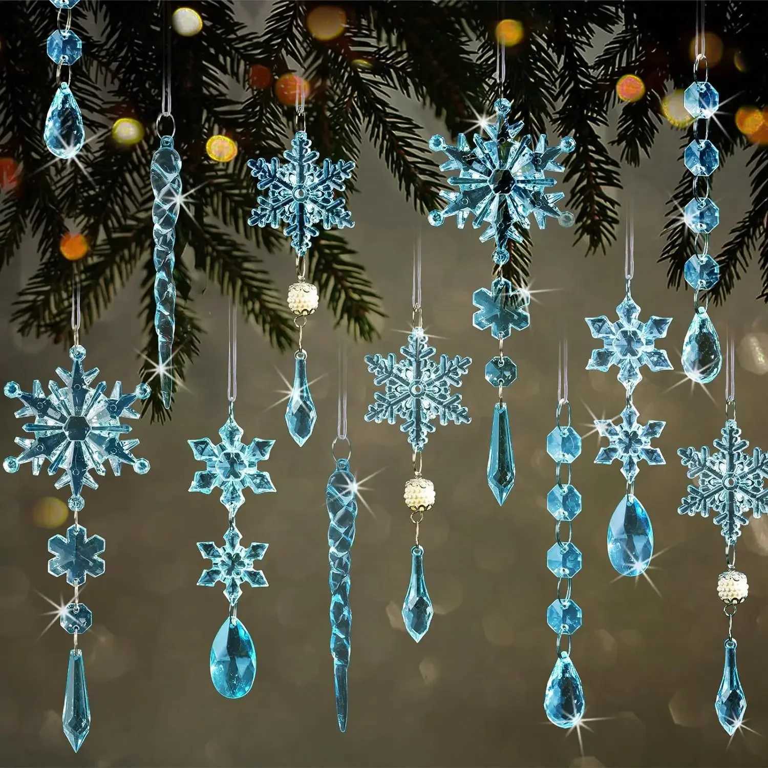 18pcsSet Christmas Decoration Colorful Crystal Pendant Ornaments Christmas Tree Decoration Xmas Hanging New Year Home Decor C251024