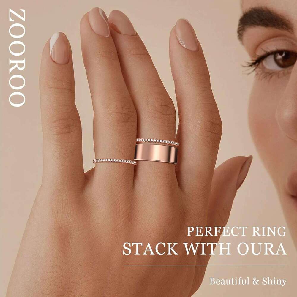 2-Pack 14K Gold Plated Stacking Rings 4/Oura Gen 3, Cubic Zirconia Simulated Dia Oura Ring Stack for Women