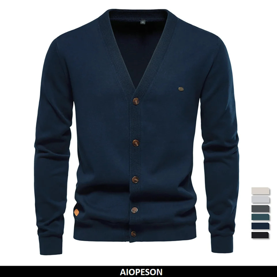 AIOPESON Autumn Cotton Cardigan Sweater Men Casual Single Breasted Solid Color High Quality Cotton Sweater Men 251020