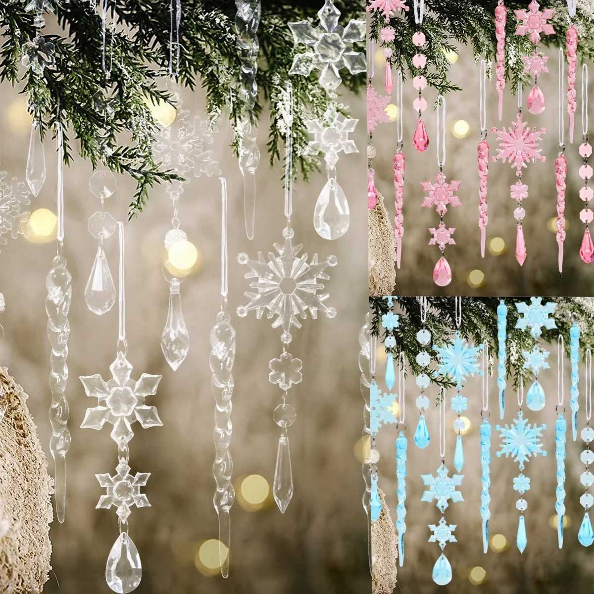 Christmas Crystal Acrylic Ornaments Christmas Decoration for Home 2025 Snowflake Xmas Tree Hanging Pendants New Year Gift 2026 C251024