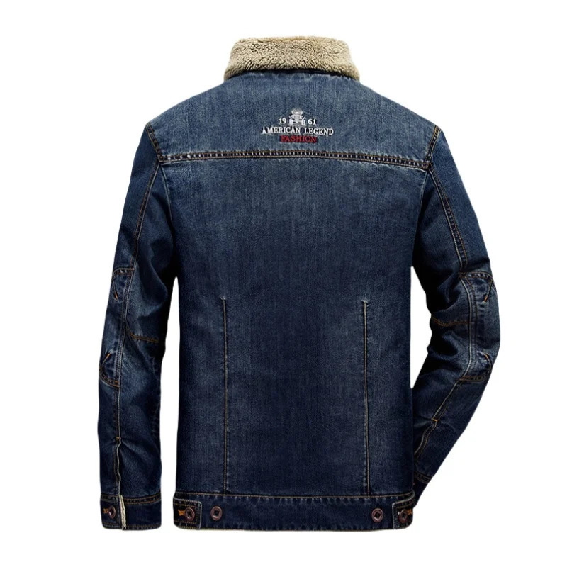 Autumn Winter Mens Padded Jacket Thick Fleece Lapel Coat Multi Pocket Loose Large Size Warm Fur Collar Denim 251017