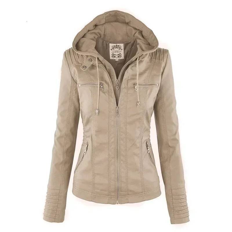 Gothic Faux Women 2025 Hoodies Winter Autumn Motorcycle Black Outerwear Leather PU Basic Jacket Coat dongdumaoyi