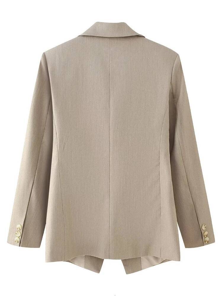 Women Vintage Slim Fit Blazer Lapel Long Sleeve Double Breasted Single Pocket Casual Solid Jacket Fall Winter New Chic Coat dongdumaoyi