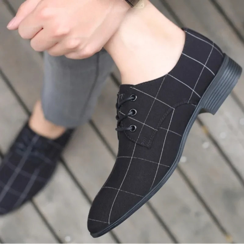 Mens Dress Shoes Breathable Canvas Shoes Pointed Toe Business Casual Shoe Wedding Shoes for Men LaceUp Oxford Shoe Big Size48 251023