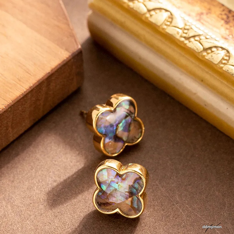 Abalone Shell Clover For Women - Natural Style Fashionable Sier Needle Dangle Earrings Ddmymon