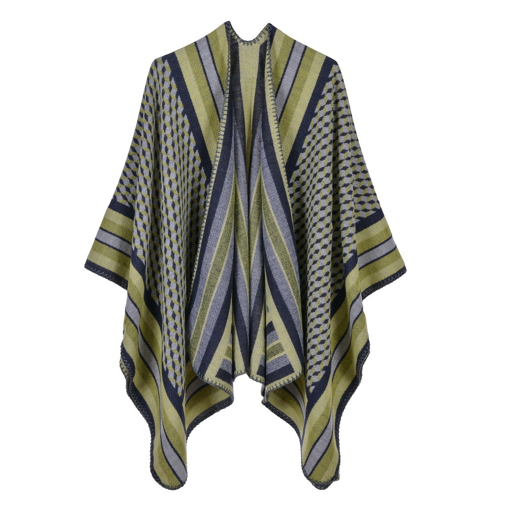 Imitation Cashmere Split Scarf Fashion Border Striped Oversized Womens Air Conditioning Shawl Cape