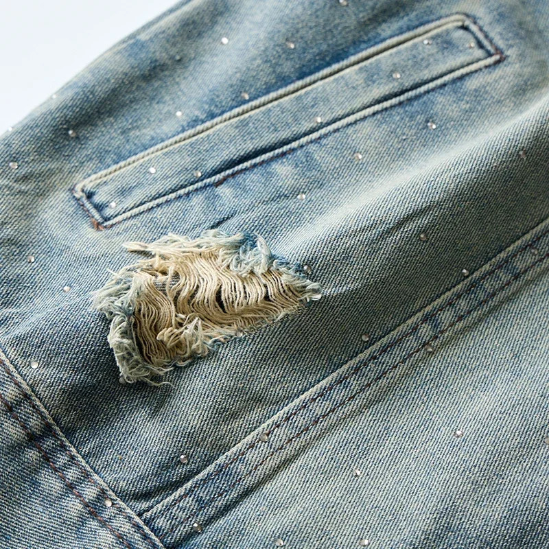 Blue Mens Ripped Sleeveless Denim Jacket Single Breasted Loose Vintage Old Vest Coat 2025 251017