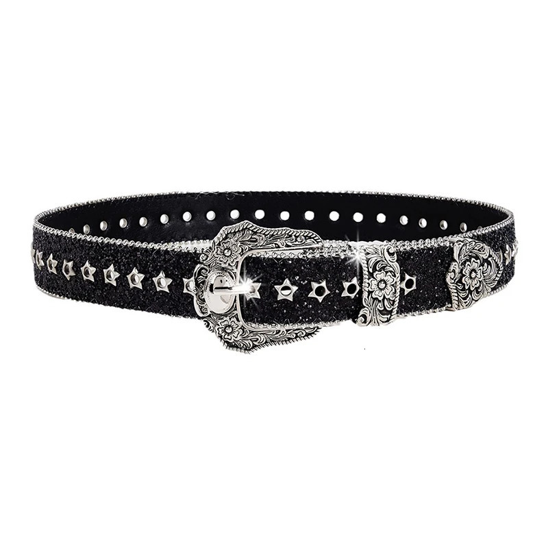Personality Gothic Rhinestone Belts For Women Girl Fashion PU Leather Belts Western Cowboy Y2K Retro Jeans Skirt Decor Waistband 251024