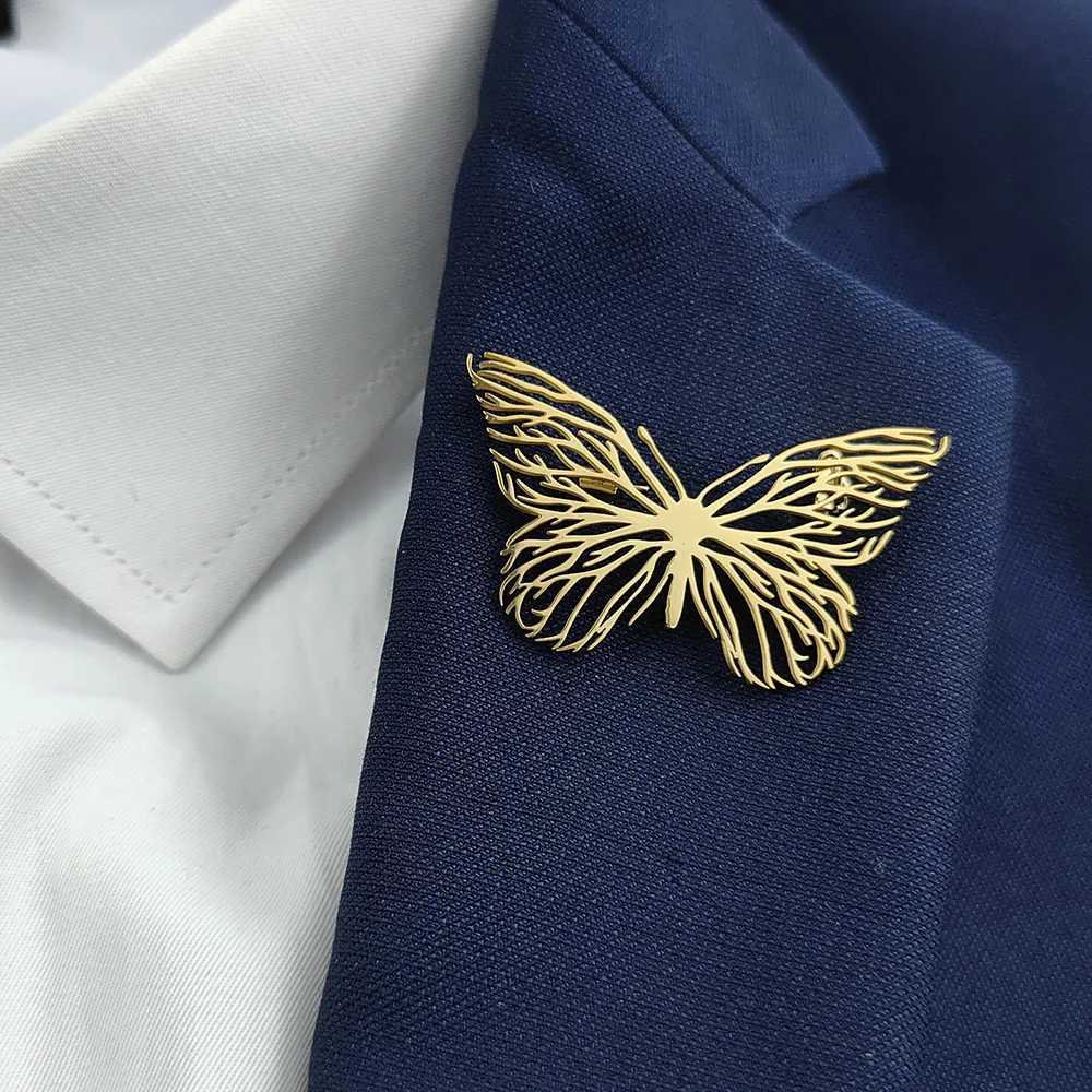 Creative animal butterfly tree of life stainless steel goldplated 18K brooch black suit accessories wedding matching set J251115