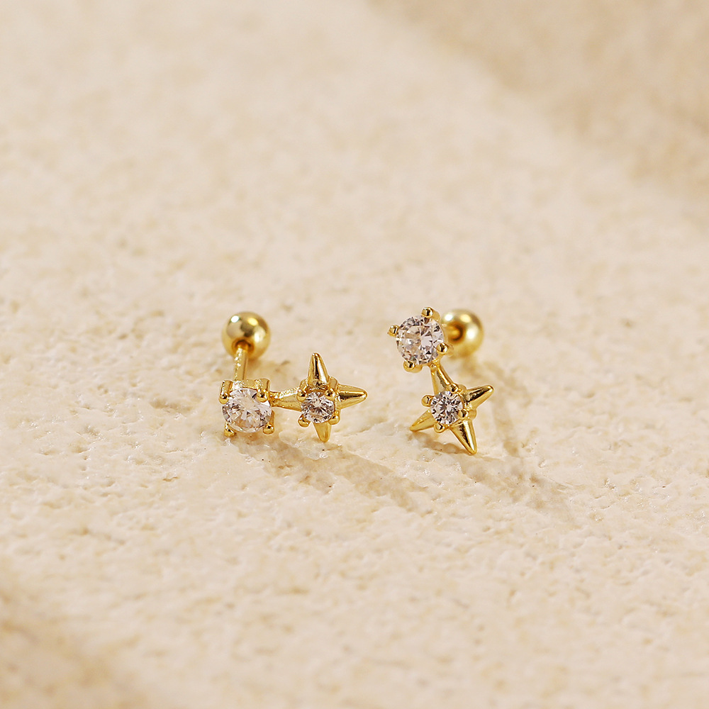 Luxury earrings Simple and Micro inlaid Zircon Asymmetric Octagonal Star Earrings S925 Pure Silver Star Earrings, High Fashion earrings free shipping
