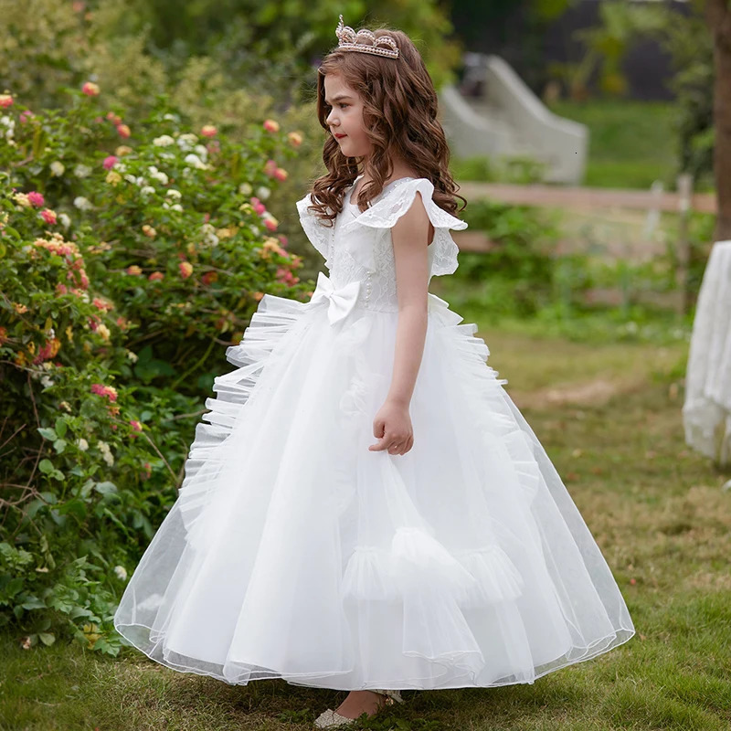 White Bridesmaid Dresses For Girls Children Puffy Tulle Princess Party Wedding Gown Elegant Kids Girl Formal Evening Dress 8 12Y 251023