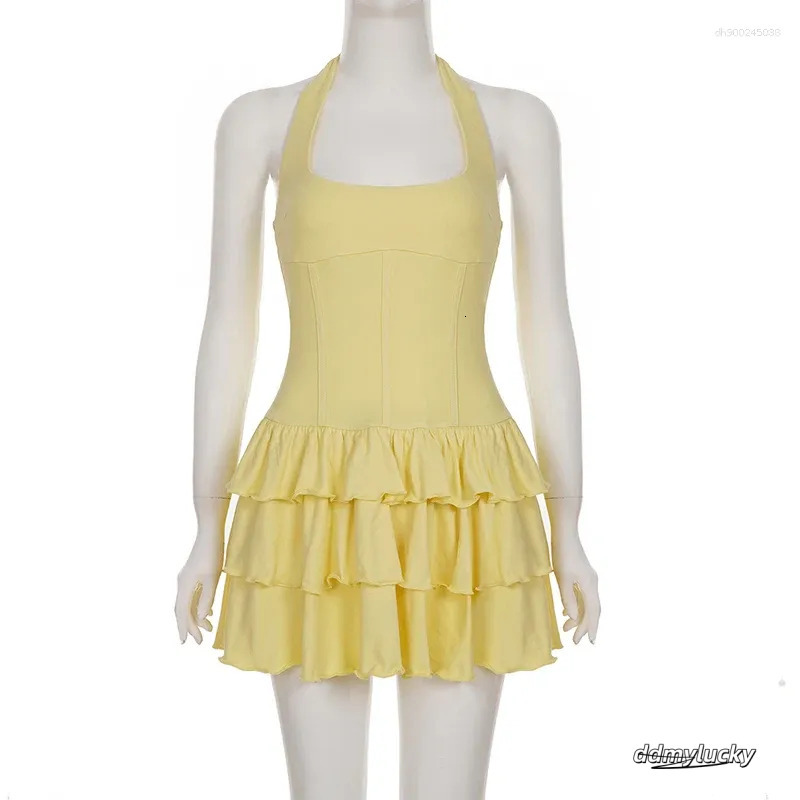 Tornova Halter Mini Dress - Women's Casual Summer Dress, High Waist Ruffled Design Ddmylucky