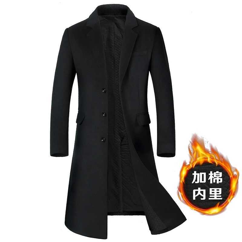 Mens HighQuality Autumn Winter Wool Coat Long Fashion Trench Coat OvertheKnee Thick Cotton M4XLT251025