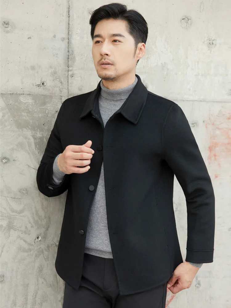 2023 HighEnd Mens Jacket Fall Winter Trend Polo Collar 100 Pure Wool Coat Mens Business Casual Wool Woolen TopT251025